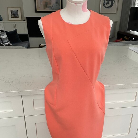 Boss Hugo Boss Sleeveless Round Neck Lined Midi Sheath Dress Peach Sz 6 - Picture 2 of 10